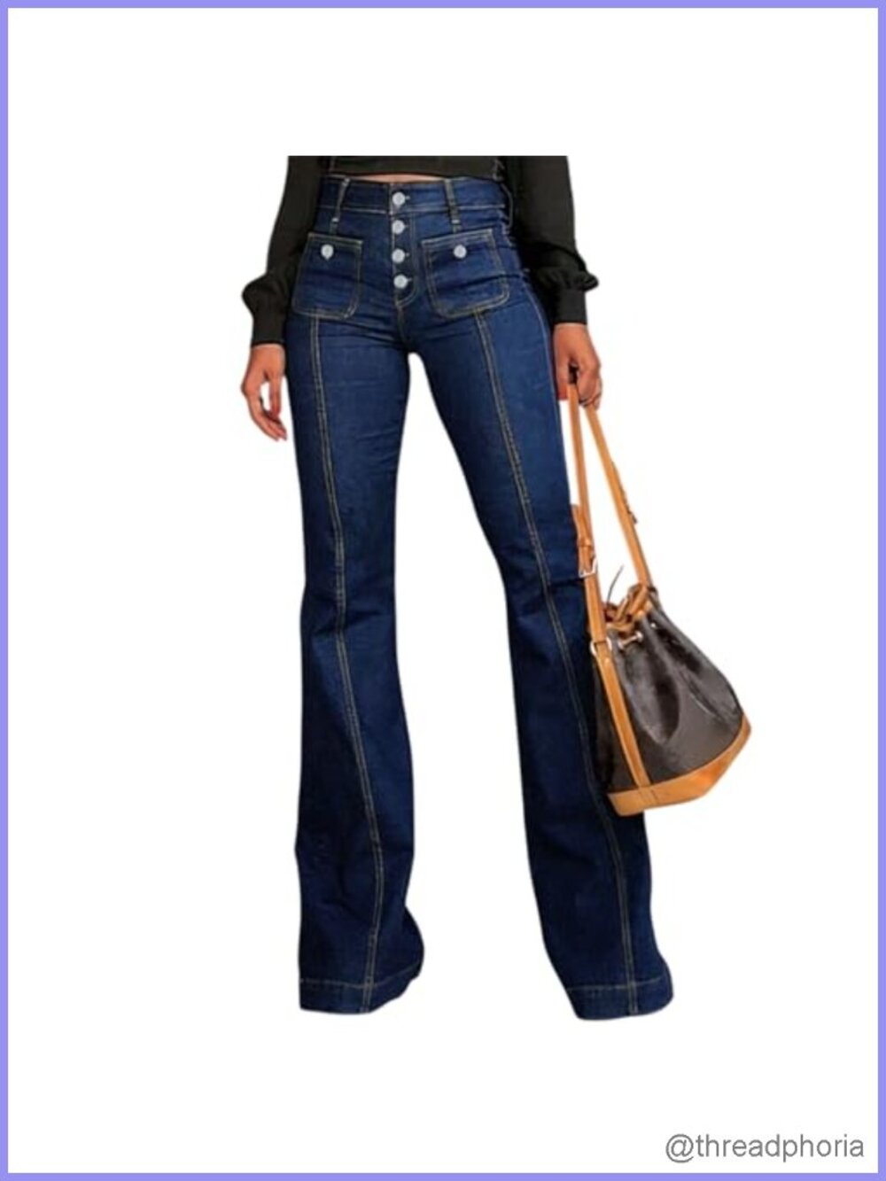 Women's Stretchy Bell Bottom Jeans Mid Waist Wide Leg Retro Denim Pants
